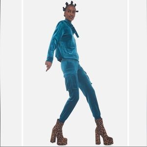 Norma Kamali size small bf hooded sweatshirt teal velvet